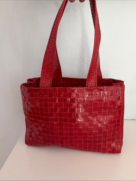 EuroWellness Handbags - EuroWellness Red Tote Bag Vintage Woven Leather Y2K RARE Double Shoulder Straps